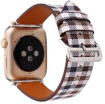 bandje geschikt voor Apple Watch leren bandje Lattice met klassieke zilverkleurige gesp 42mm-44mm wit - blauw - bruin Watchbands-shop.nl
