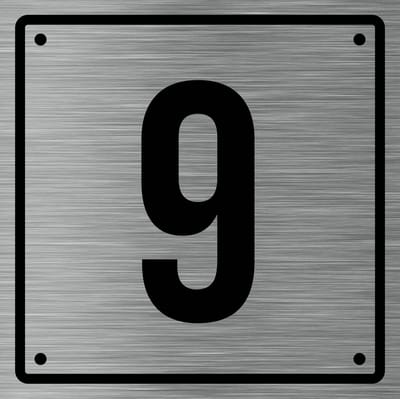 Huisnummerbord 9 - Incl. Schroeven en Pluggen – Acrylaat - 10 x 10 cm - RVS met Zwart