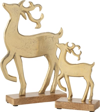 J-Line figuur Rendier Op Voet - aluminium/hout - goud - large