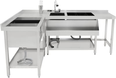 Modulair cocktailbarstation - zilver - 84 cm hoog - ijsbak & hoekunit