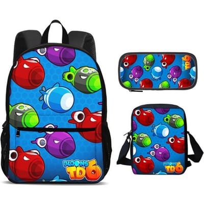 Bloons TD 6 Rugzak Pennen Etui Schoudertas 3-delige Set Nieuwe Trendy Game Bedrukt Kleuterschool Jongens en Meisjes