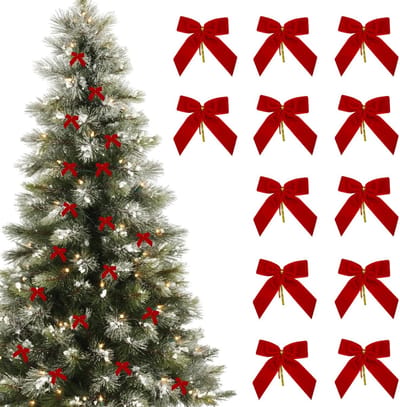 Dailygoods - 12 stuks kerstboom strikken, rode strikken voor kerstboom, fluwelen strikken voor guirlande, DIY decoratie en cadeauverpakking (9x9,5cm)