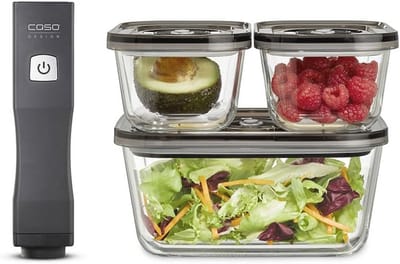 Handmatige Vacume Self Sealer Set met Glazen Containers en Zakjes - Draadloos en Oplaadbaar - Tot 150 Minuten Werktijd