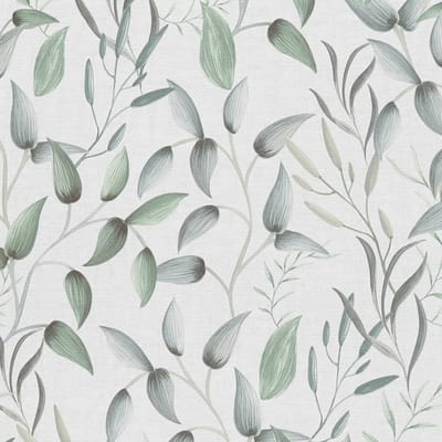 Landelijk behang Profhome 397452-GU vliesbehang hardvinyl warmdruk in reliëf licht gestructureerd met bloemmotief mat groen wit grijs 5,33 m2