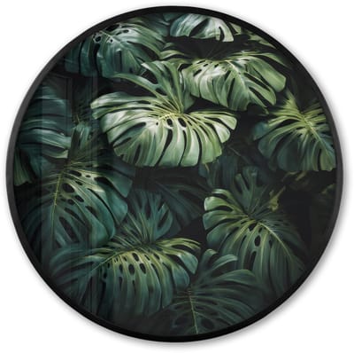 Poster in lijst Rond - Fotolijst 60x60 cm - Posters - Plant - Monstera - Lichtinval - Ronde posterlijst zwart - Decoratie - Wanddecoratie woonkamer - Muurdecoratie slaapkamer