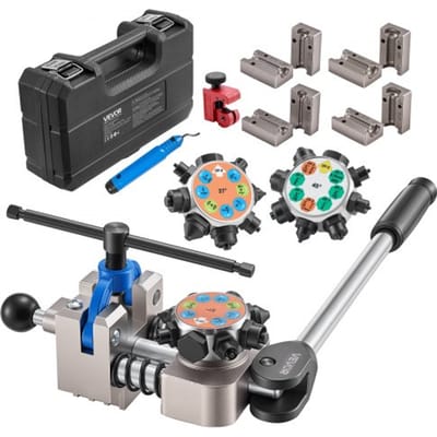 VEVOR 8-delige remleiding-flensset, 37°/45° flensgereedschap voor dubbel en bolvormig flenzen, pijpexpander met 4 sets matrijzen voor buitendiameters van 4,76-9,52 mm, remleidingreparatieset voor voertuigen