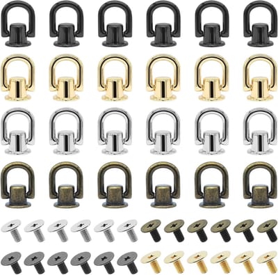 24 Stuks D Ring Bouten, 180° Draaiende Messing Rivet Knoppen met Opbergdoos voor DIY Handtassen, Leren Ambachten en Rugzakken
