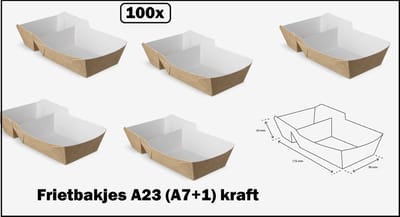 100x BIO Nature kraft frietbakje met sausvakA7 - Friet patat frites saus friet bakje snack next generation carnaval festival thema feest composteerbare