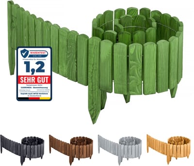 Garronda Rollborder - Flexibele houten - Gazonafscheiding - Palissade padenafscheiding - kan worden ingekort - Donkergroen - Hoogte: 10 cm, hekje 200 cm