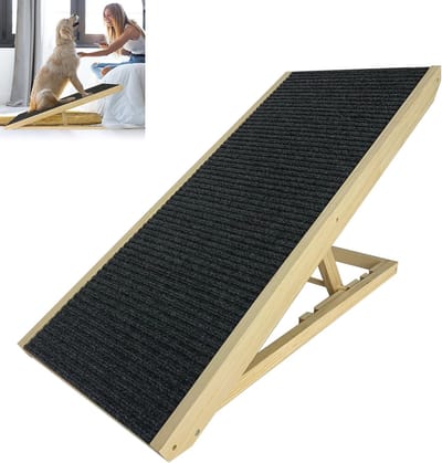 Hondenhelling van Hout - Verstelbare Opvouwbare Huisdiertrap met Antislip Voetmat - Voor Bed en Bank 60 cm