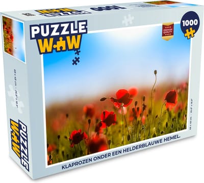 Puzzel Klaprozen onder een helderblauwe hemel. - Legpuzzel - Puzzel 1000 stukjes volwassenen