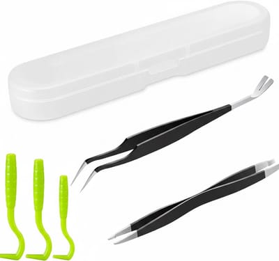 Famanu - Tekenverwijderaar Set, Tekenpincet met 2 roestvrij staal, 3 plastic tekenhaak Professionele kwaliteit Veilige tekenhaken voor mensen, honden, katten (met opbergdoos)