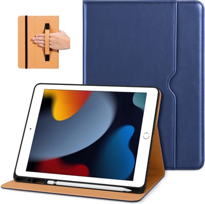 Dasaja leren hoes blauw met pen houder geschikt voor iPad 10.2 (2019 / 2020 / 2021)