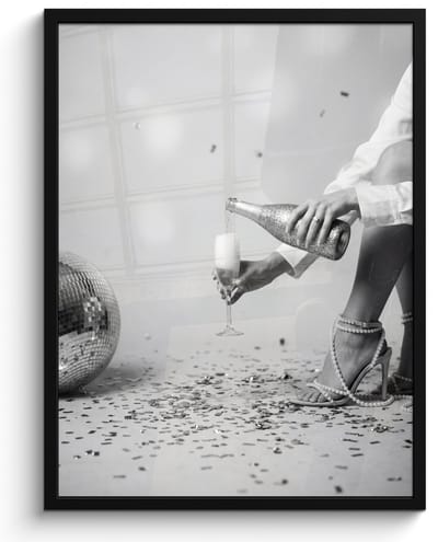 Poster in lijst - Fotolijst 60x80 cm - Posters - Feestelijk - Champagne - Discobal - Posterlijst zwart - Decoratie - Wanddecoratie woonkamer - Muurdecoratie slaapkamer