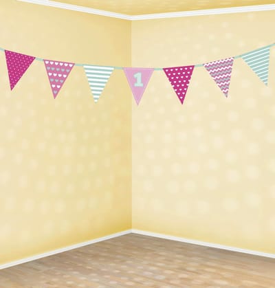 PartyDeco - First Birthday Slinger Roze (1,35 Mtr)