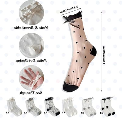 Luchtige en Transparante Kousen voor Dames, 9 Paar Ultra Dunne Mesh Sokjes met Dots voor de Zomer