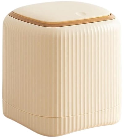 Ynkkvre - Prullenbak - Kleine prullenbak - Bureauprullenbak - 1 stuk - 13,5x13,5x14,5 cm - Dubbellaags met deksel - Chemisch vrij plastic - Voor kantoor, slaapkamer en studie - Beige