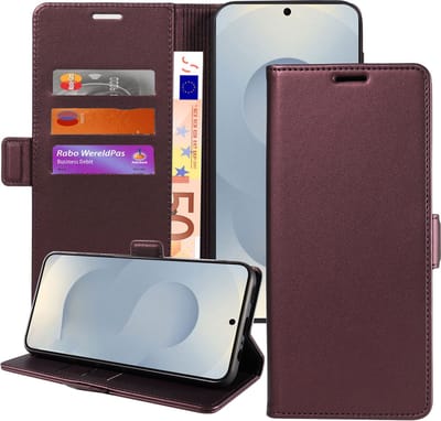Geschikt voor Samsung Galaxy S25 - Book Case Hoesje - Magnetische Sluiting - Portemonnee Bordeaux Rood