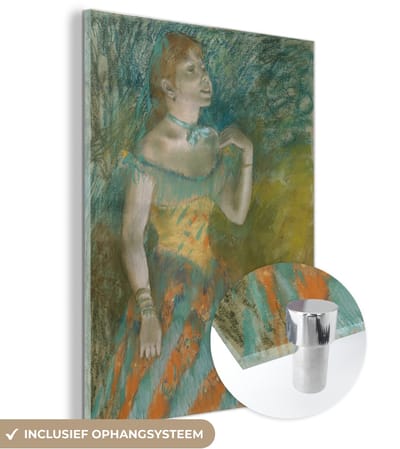 ® Glasschilderij 120x160 cm - Schilderij acrylglas - The Singer in Green - Schilderij van Edgar Degas - Foto op glas - Muurdecoratie woonkamer - Wanddecoratie slaapkamer - Schilderijen