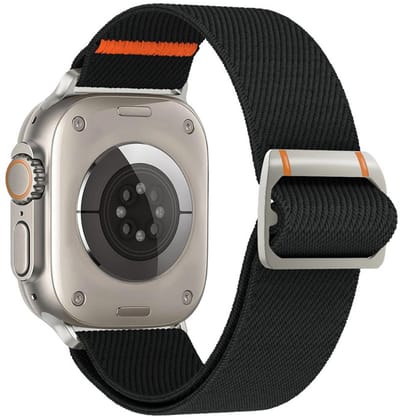 Nylon bandje - geschikt voor Apple Watch 1/2/3/4/5/6/7/8/9/10/11/ SE (1,2,3) met maat 38 mm / 40 mm / 41 mm en 42 mm (Watch 10/11) - gesp sluiting - zwart