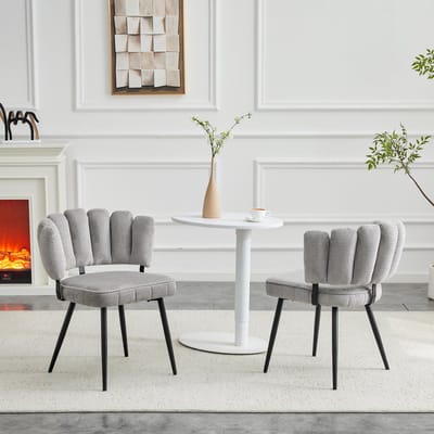 MODENUIT Eetkamerstoel – Bloemvormige Rugleuning – Set van 2 – Voor Eetkamer en Woonkamer – Fluweel Grijs