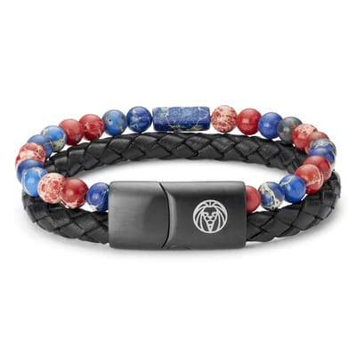 Icon | Armband van Rode & Blauwe Jaspis & Leer