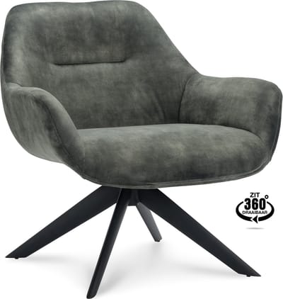 Icon Living - Fauteuil Hero - Draaibaar - Velours Adore Hunter - Poot Zwart