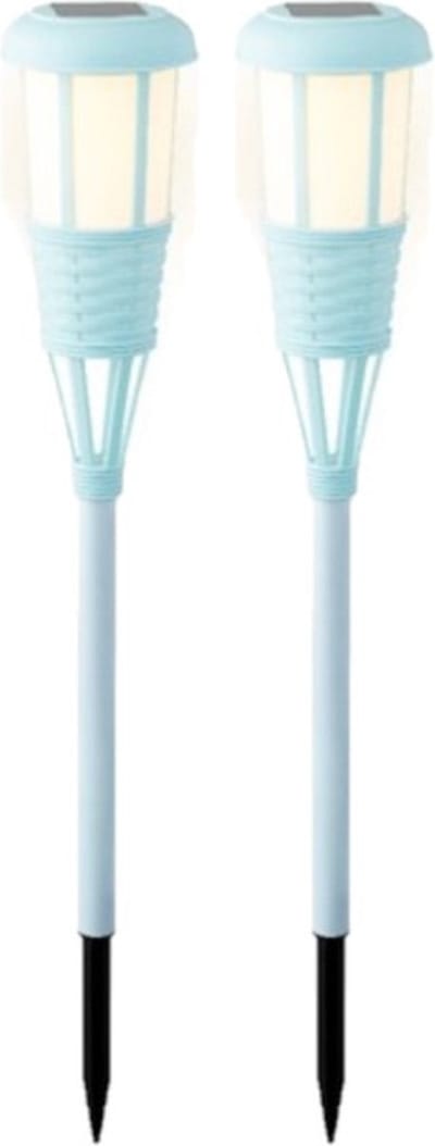 2x stuks solar tuinfakkel/tuinlamp lichtblauw op zonne-energie 61 cm - Prikspots tuinverlichting