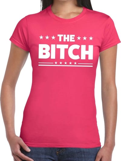 The Bitch tekst t-shirt roze dames - dames shirt The Bitch S