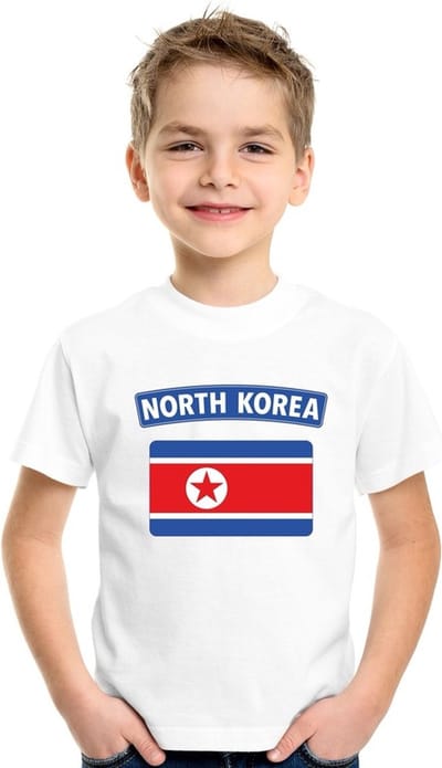Noord Korea t-shirt met Noord Koreaanse vlag wit kinderen 110/116
