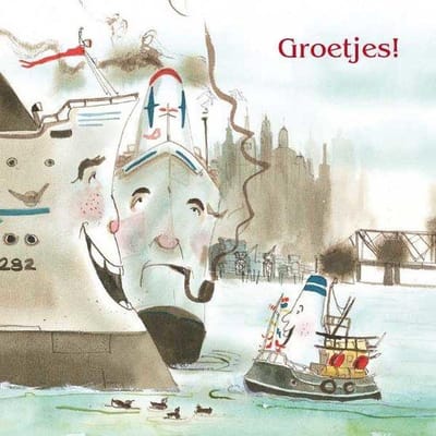 Wenskrt. Henkie Tenkie , groetjes, stoomboten (H. van straten) - 12x12x0,5 cm - 6 stuks - Groot Brittanië - Ecostory