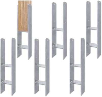 H-paalhouder Set - Paalanker Grond - Constructie Bouwen - Thermisch Verzinkt Staal - 6 Stuks 600mm - Zilver