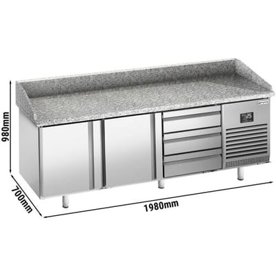 GGM Gastro Pizzakühltisch Premium PLUS - 1980x700mm - mit 2 Türen & 3 Schubladen