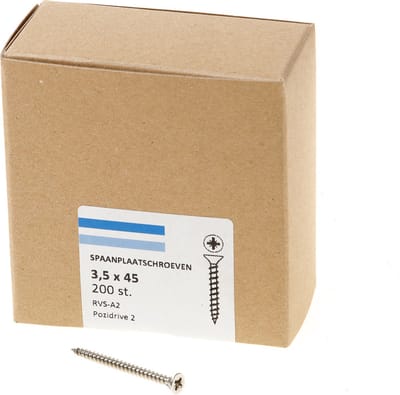 Hoenderdaal Spaanplaatschroef RVS platverzonken kop PZ2 voldraad 3.5X45 (per 200 stuks)