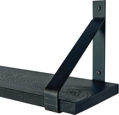 GoudmetHout® Wandplank Industrieel - 40 x 20 cm Muurplank - Zwart Eiken Hout - Decoratie Wandrek & Boekenrek - Hangplank Keuken - Wall Shelf + 2 Mat Blanke Plankdragers van Staal