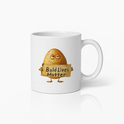 “Bald Lives Matter” Grappige Cartoon Ei Mok – Humoristisch Kale Karakter Ontwerp – 330 ml Witte Koffiebeker