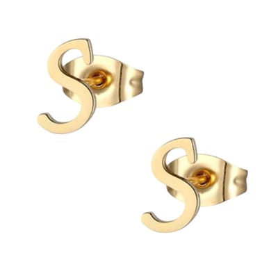 Aramat Jewels | Oorbellen | RVS Oorbellen Letter S – Goudkleurig – 10 mm | | | |10mm | Staal | Kinderen, Volwassenen | Verkleurd niet