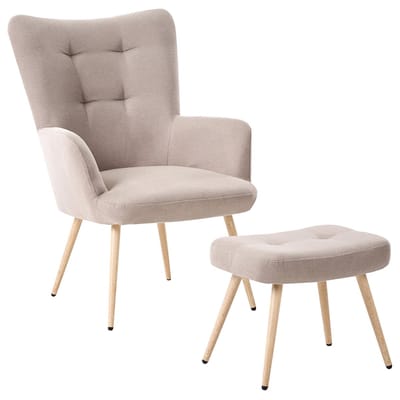 VEJLE - Fauteuil met hocker - Beige - Polyester
