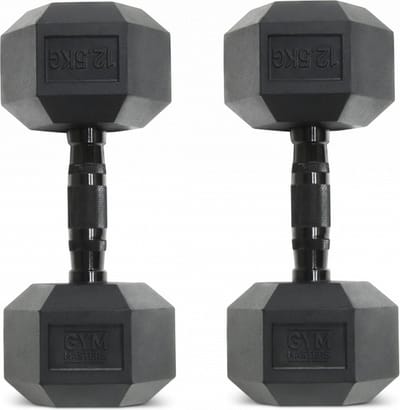Gym Masters Dumbbells 12,5 kg Set (2 stuks) – Hexagon Rubber Dumbbells – Zwart
