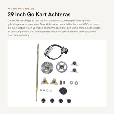 Dailygoods- Go Kart Achteras Kit 740 mm - Metalen Componenten - Remschijf - Remklauw - Kettingwielen - Brede Compatibiliteit