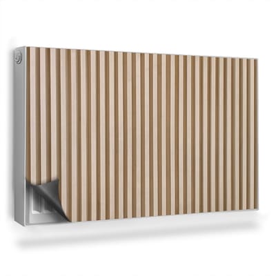 Wallfluent Magnetische Radiatorfolie - Magnetische Radiatorbekleding - 100x60 cm - Lichte Natuurlijke Houten Latten, Verticaal - Radiatorbekleding Max Temperatuur 60 Graden - Beige Verticale Lamellen Radiator Afdekmat