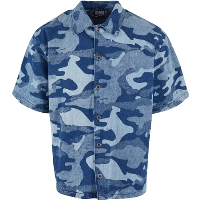 Urban Classics - Laser Camo Printed Boxy Overhemd - L - Blauw