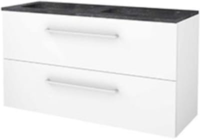 Basic-Line Start 46 Badkamermeubelset - 120 x 46 cm - Met Grepen - 2 Lades - Hardstenen Wastafel - 2 Kraangaten - Ice White