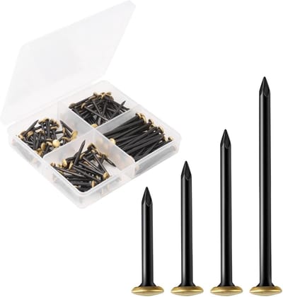 140x Fotospijkers Set 20, 25, 30, 40mm - Gehard Stalen Nagels met Gouden Kop voor Beton, Steen en Hout