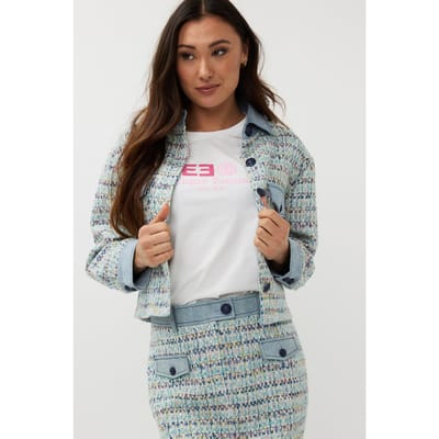 EsQualo Jacket Tweed Jeans Accent Blue Größe: 36 | Cropped-Jacken Outlet | Damen | Blau
