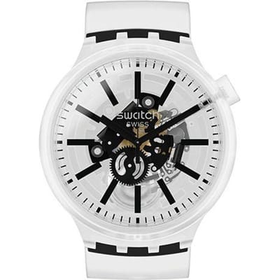 Swatch Earth Series Quartz Uurwerk Waterbestendig Skelet Wijzerplaat Horloge 47mm Plastic Kast Siliconen Band Dames Horloges SO27E101 Black White Watch Dial white