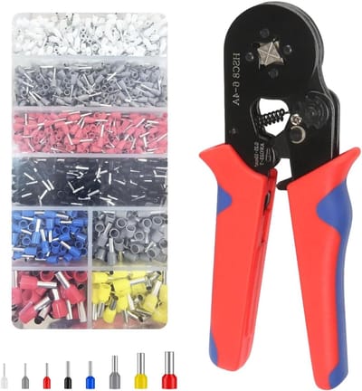 Set van Zelfinstelbare Ratchet Crimping Pliers voor 0.25-10mm² met 1800 Stuks Draad Ferrules, Ideaal voor Elektriciens en Doe-Het-Zelf Projecten