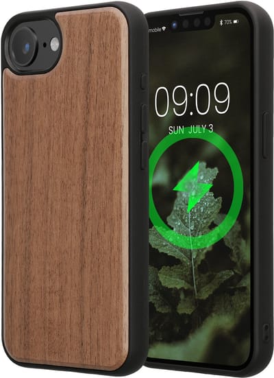 kwmobile Echt Houten Beschermhoes voor Apple iPhone 17e / iPhone 16e – Hout & TPU Cover – vintage bruin / bruin acaciahout