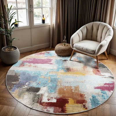 Muratap Picasso artisan vintage rond vloerkleed multi laagpolig- 240 cm