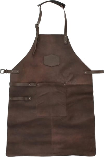 SnelShoppen - Leren Schort voor Barbecue en Ovens, Donkerbruin Tuinschort, Eén Maat, Perfect voor Keuken en Feesten